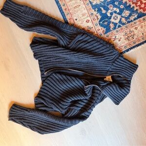 BDG Dark Gray Ribbed Zip-Up Sweater